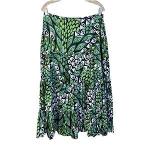 New Directions Tiered Skirt Floral Peacock Green Maxi Sz L Cotton Boho Festival